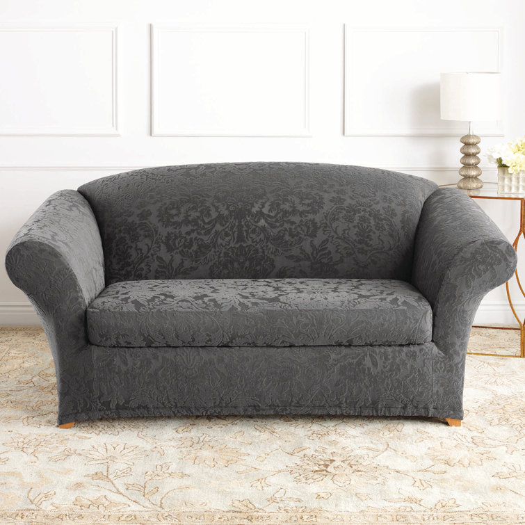 Sure Fit Stretch Jacquard Damask Box Cushion Loveseat Slipcover